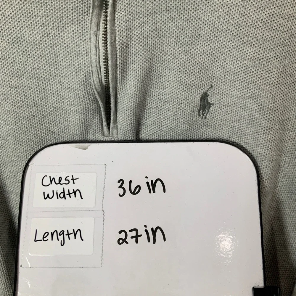 Polo Ralph Lauren Grey Pima Cotton Sweater M Quarter Zip Mock Neck Long Sleeve